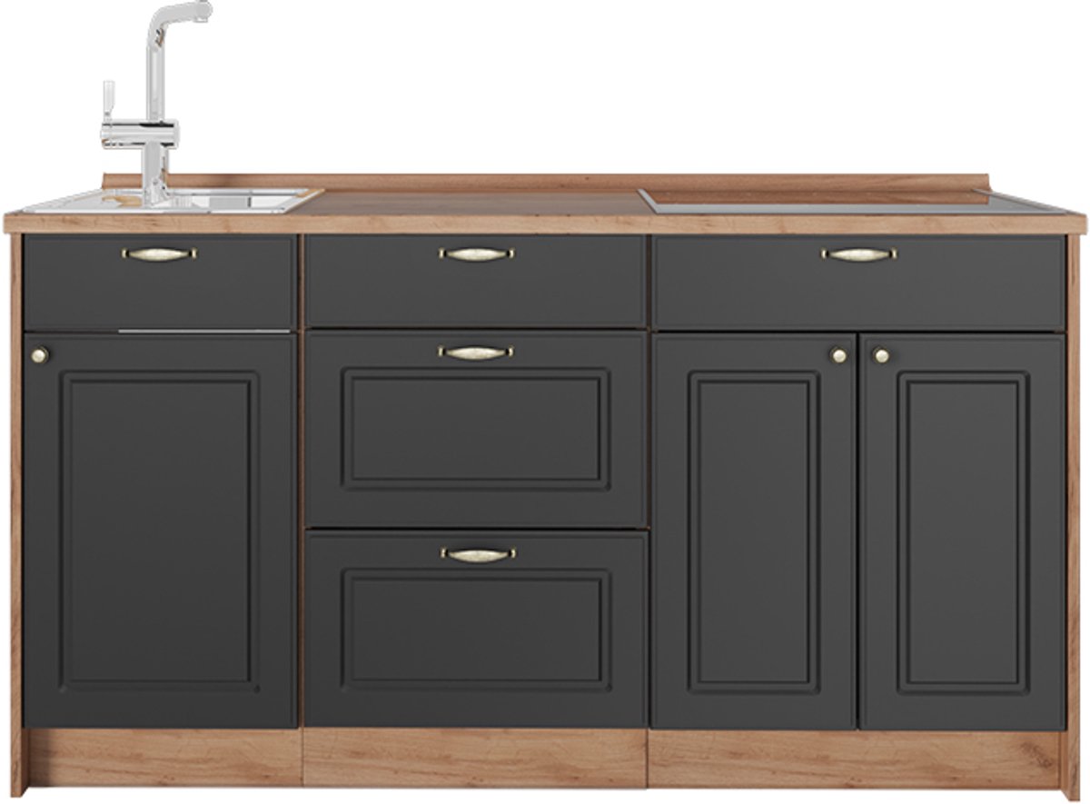 Vicco Keukenblok Fame-Line, Anthrazit-Gold Landhaus, 150 cm, WB Eik