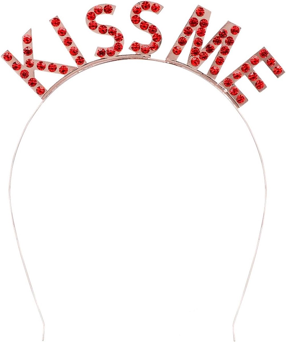 - 01449 -Tiara Kiss Me, haarband voor themafeest of carnaval, accessoire voor verkleedkostuums en JGA