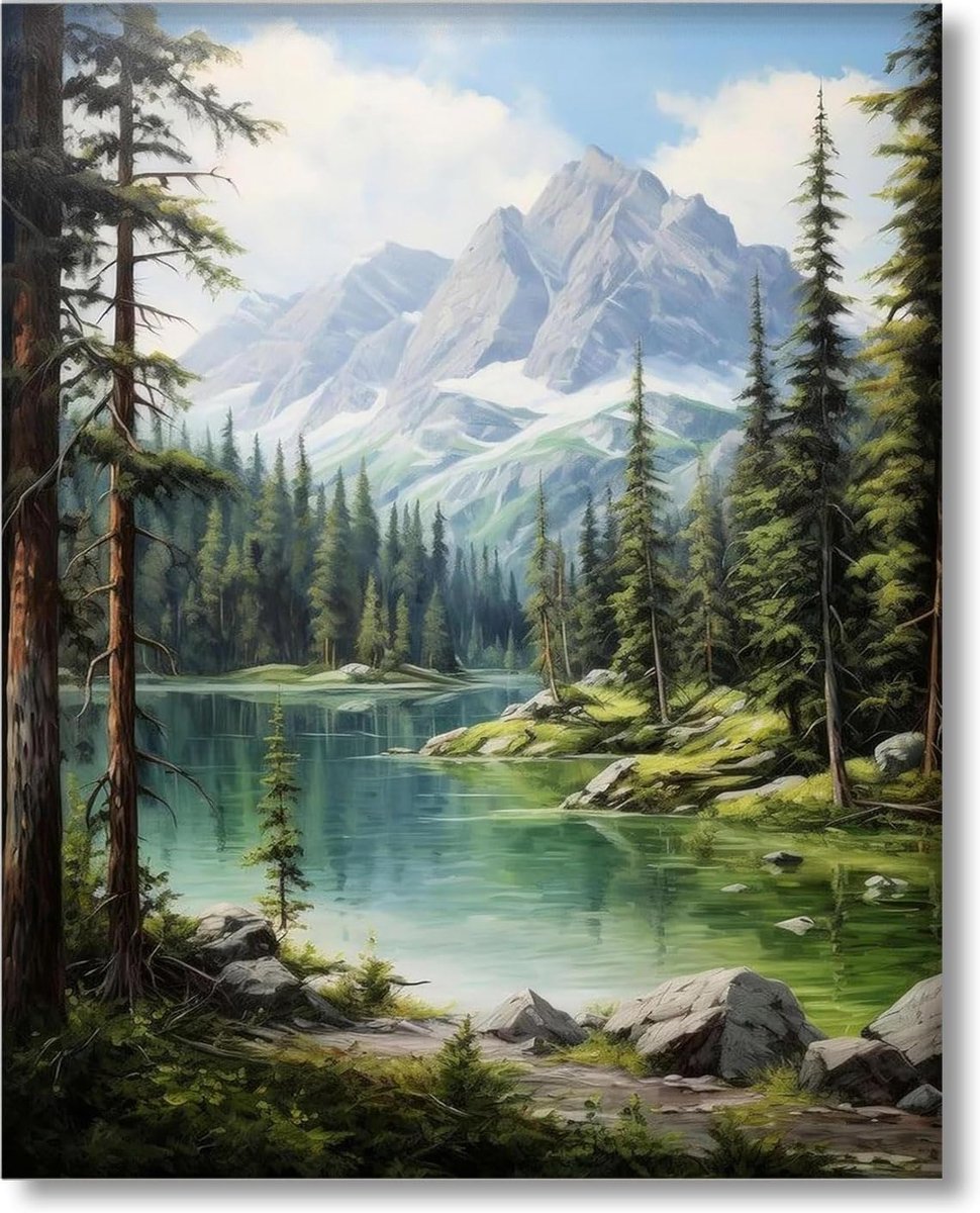 Schilderen op Nummer Voor Volwassenen Cilindrisch Canvas Boslandschappen Met 4 Penselen Acryl Pigment 40 × 50 cm Cadeau Voor Volwassenen En Meisjes (zonder lijst)