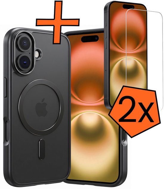 Coque de téléphone noire avec MagSafe et deux protecteurs d'écran.