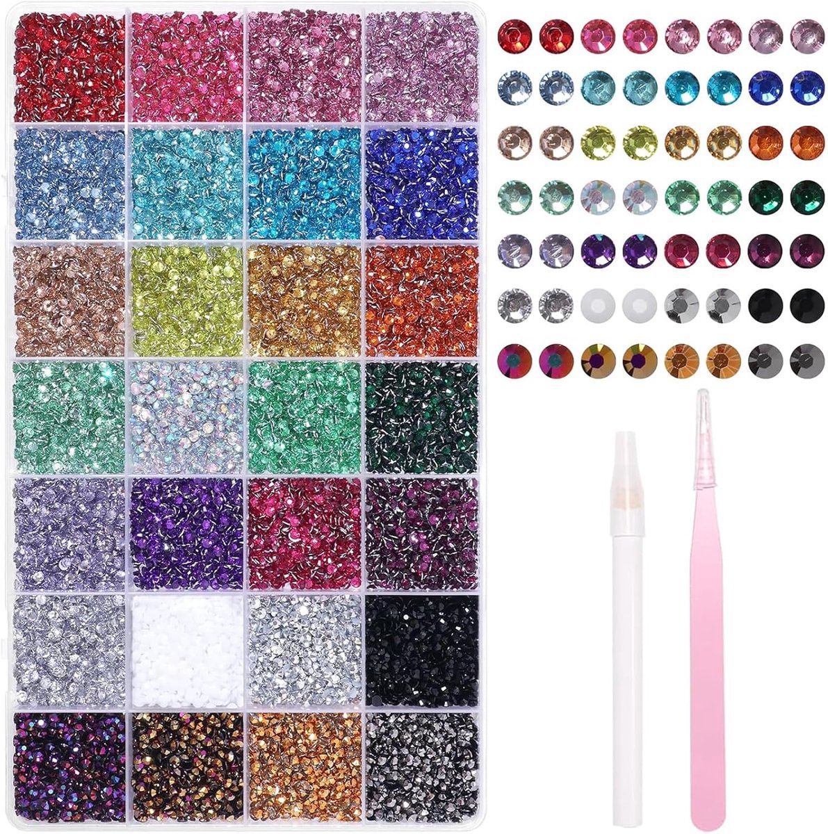 32000-delige strass decoratieset, 3 mm grote gekleurde strasssteentjes van hars voor decoratie, decoratieset voor gezichtsmake-up, kleding, schoenen, DIY en bekers