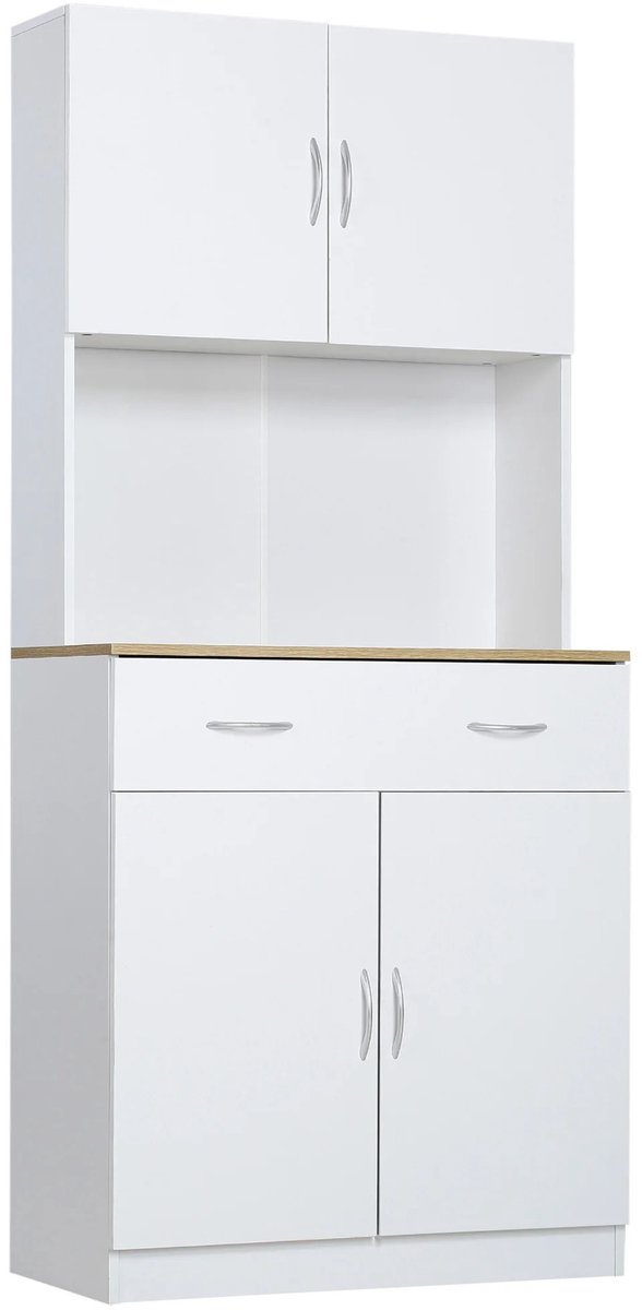 ITRONIQ Keukenkast Met 4 Deuren en Lade - Buffetkast Met Magnetronkast - Opbergkast Met Verstelbare Planken - 80x40x180 CM - Wit