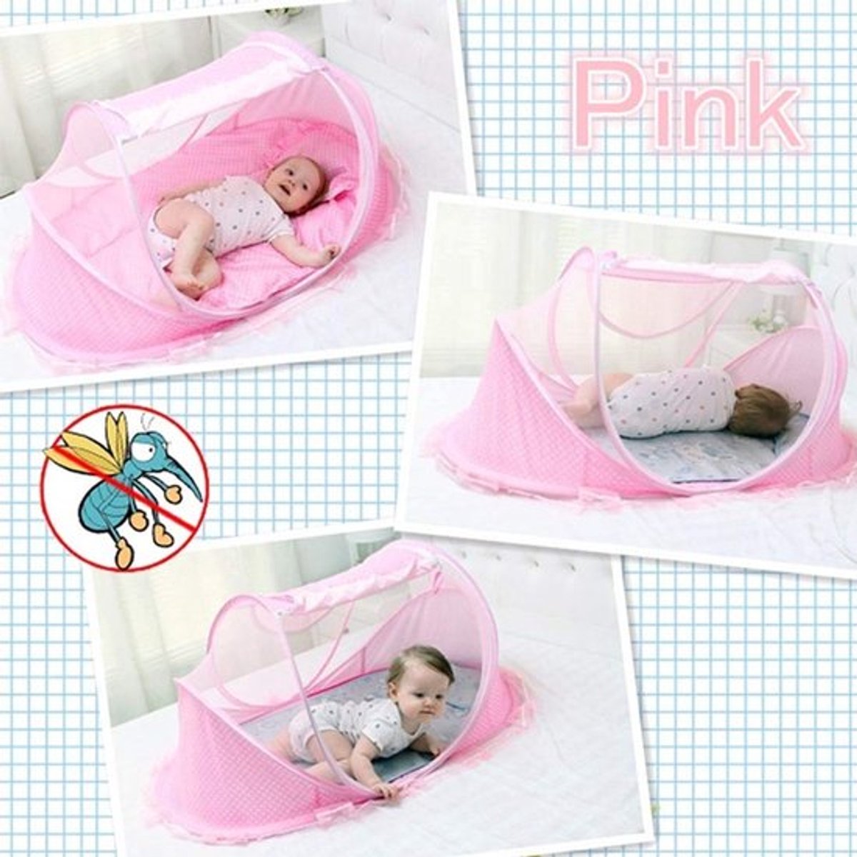 Onf3 - Babybed Klamboe - Draagbaar - Ultra-ademend - Roze