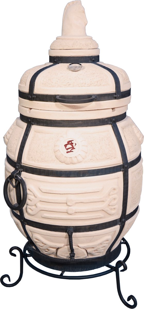 Tandoor Ruiter (draaideksel) – Keramische houtgestookte buitenoven, verticale Kamado voor vlees, groenten en brood – Met 10 XL-spiesen&accessoires – 6,5 cm dikke wanden voor perfecte warmteopslag – 107 cm – 137,5 kg - 82L *** Met beschermhoes