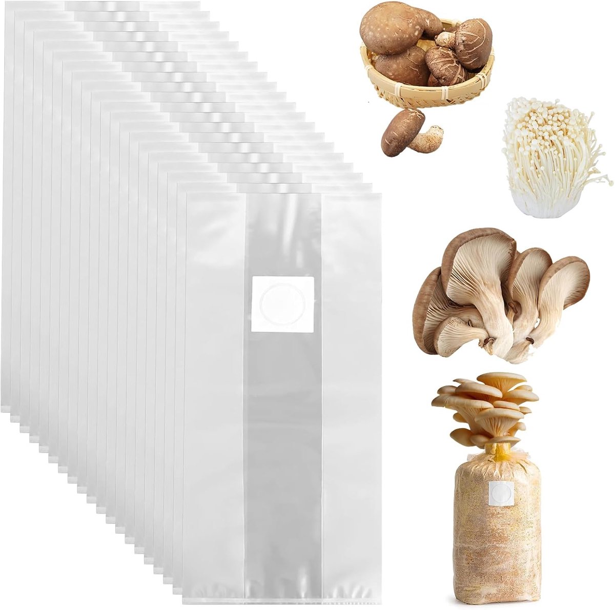 Zakken: 32 x 50 cm paddenstoel kweekzak met filter, transparant paddenstoel kweekzak, tuinbouw kweekzak voor paddenstoelen graan, paddenstoelen kweken, voor