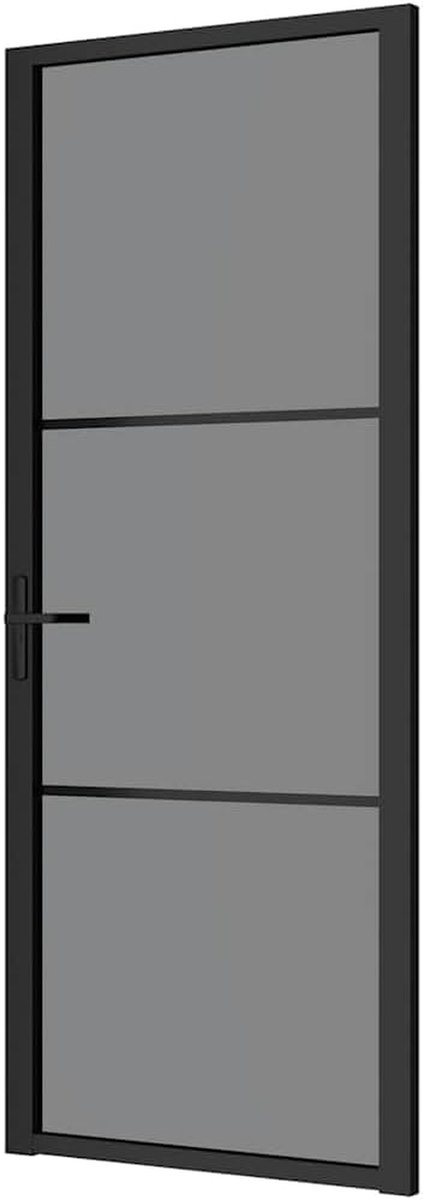 Binnendeur met Glas - Glazen Deur Aluminium - Ruimtes Scheiden - Donker Gehard Glas - 83x201.5 cm - Zwart