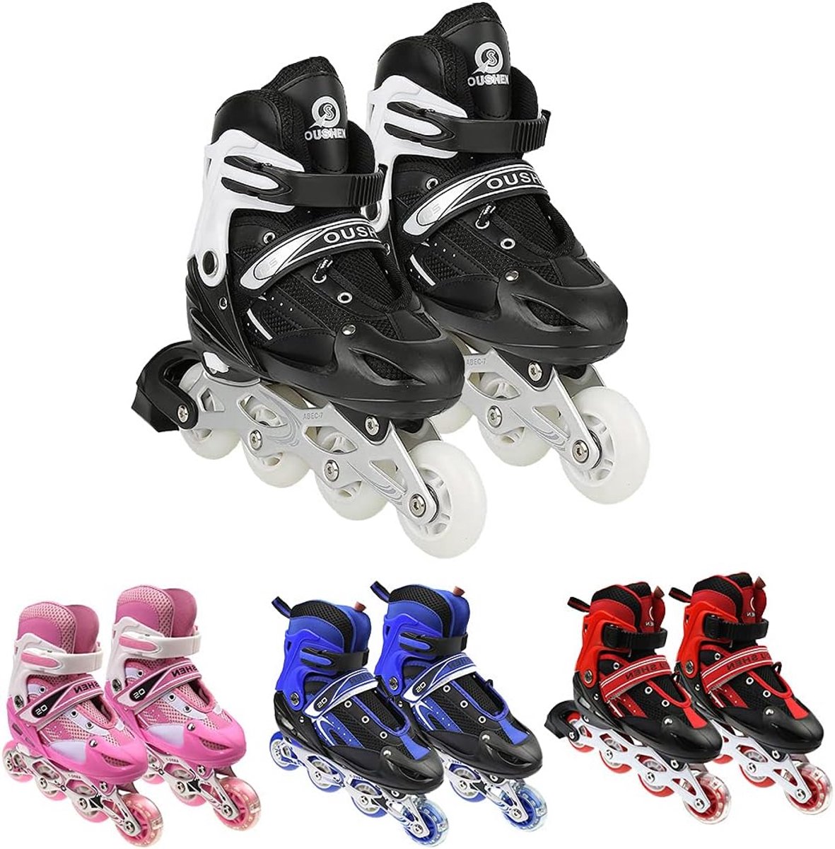 Verstelbare Rolschaatsen - Quad Skates Kinderen - Buiten Skaten - Dubbel Afgeschermde Lagers - 3 Maten Verstelbaar - Zwart