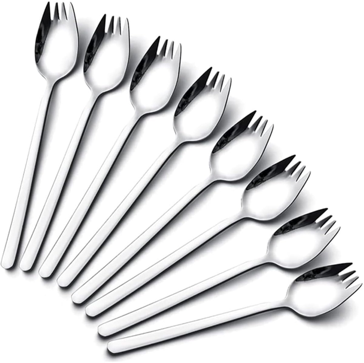 8-pack YFWOOD 18/10 roestvrijstalen sporks, 7,4 inch saladelepel, fruit dessert gebakken rijst pastavorken, bestekset voor thuis, kamperen of reizen