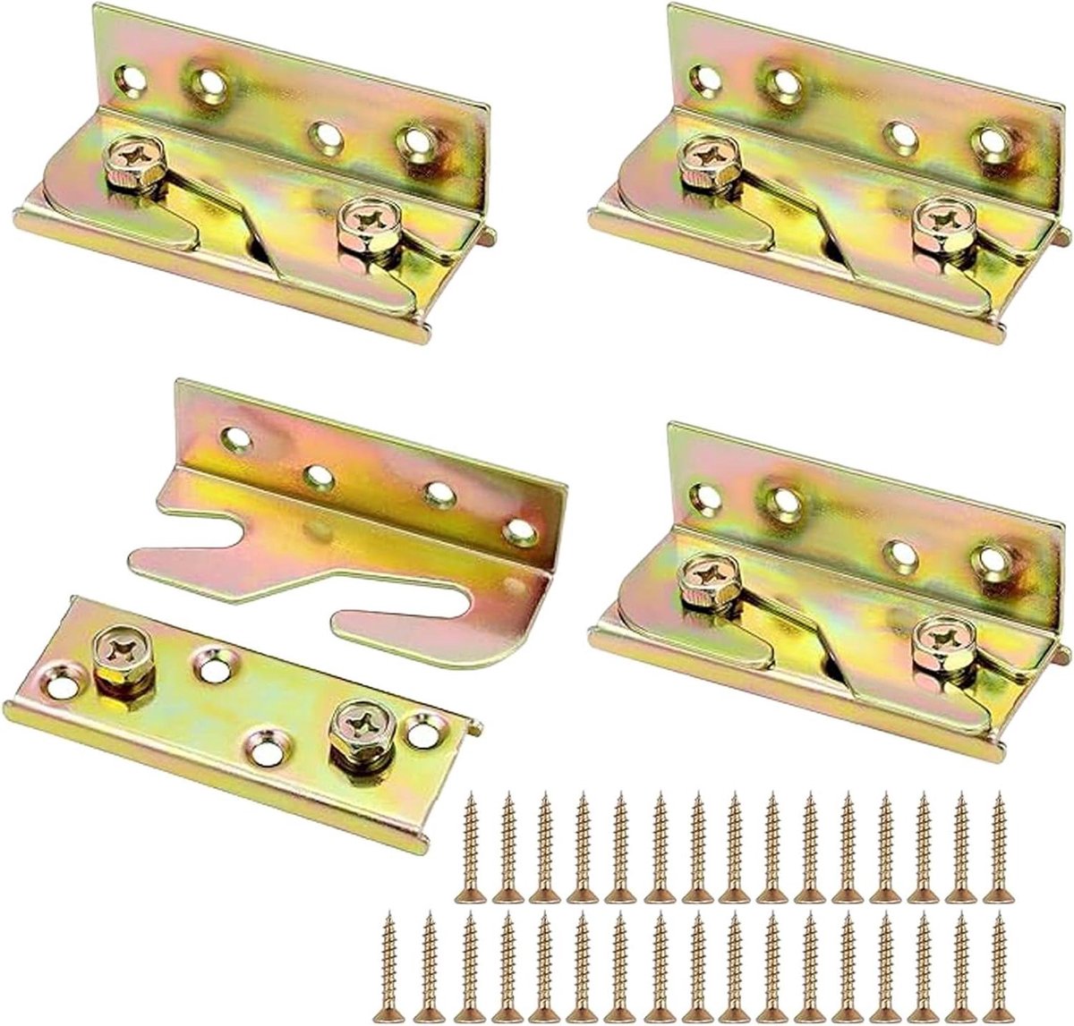 Bedbevestiging Set - Bedverbinder Ophanging - Bedden Repareren - Zwaar Verzinkt Metaal - Set van 4 - Goud
