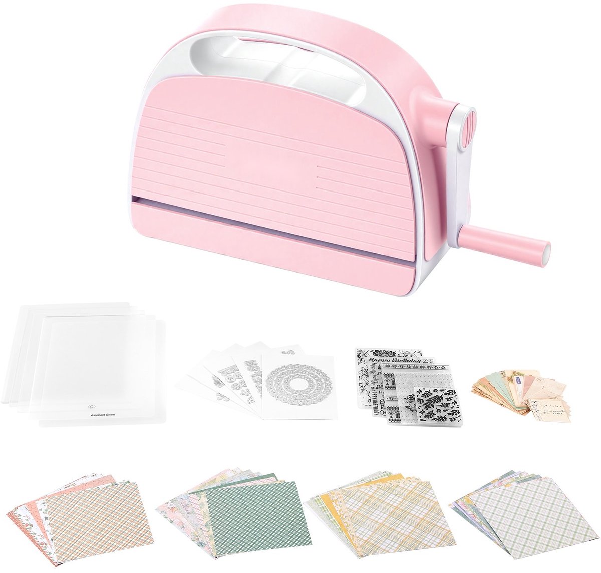 Handmatige stans- en embossingmachine - Set - 15,2 cm Werkbreedte - Inclusief stansmallen, embossingfolders en snijplaten - Voor scrapbooking, kaarten maken en knutselen