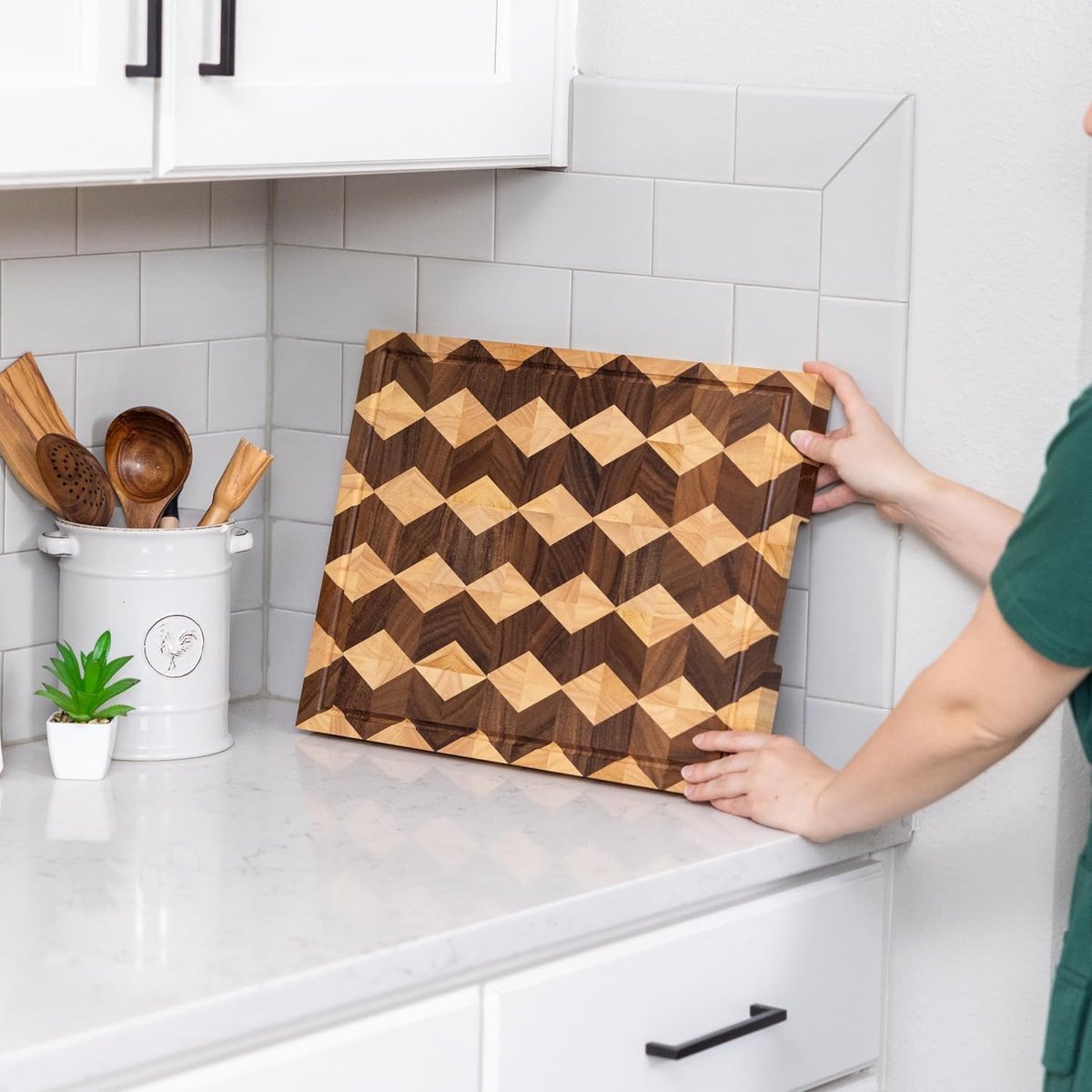 Snijplank Walnoot Hout - Hakplank Kaasplank - Keuken Voorbereiding - End Grain Ontwerp - 38x28x2.5 cm - Natuurlijk Hout — cadeau in Kookcadeaus - foto 6