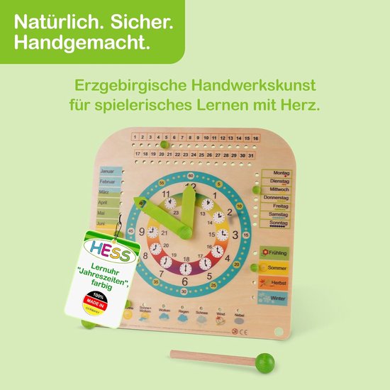 Houten Leerklok - Kinderhorloge Seizoenen - Tijd Leren - Gemaakt van Inheems Hout - 25 x 25 cm - Multicolor — afbeelding 3