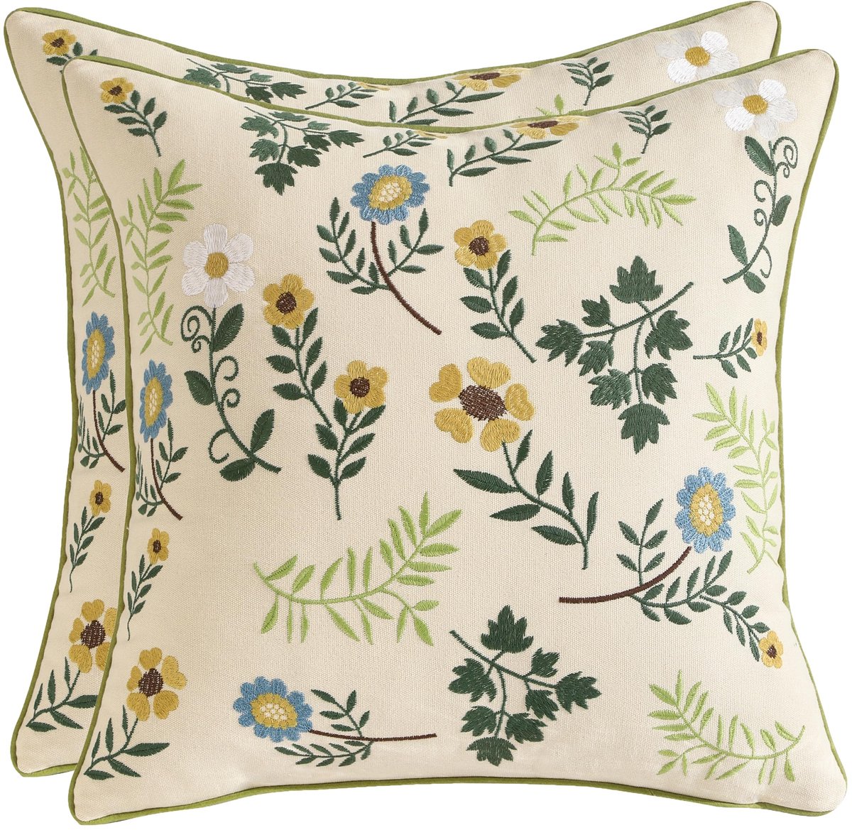 Bloemen geborduurde kussenslopen 18 x 18 set van 2, schattige bloemen kussenhoezen, boerderij decor vierkante kussenslopen voor bank bank slaapkamer woonkamer auto