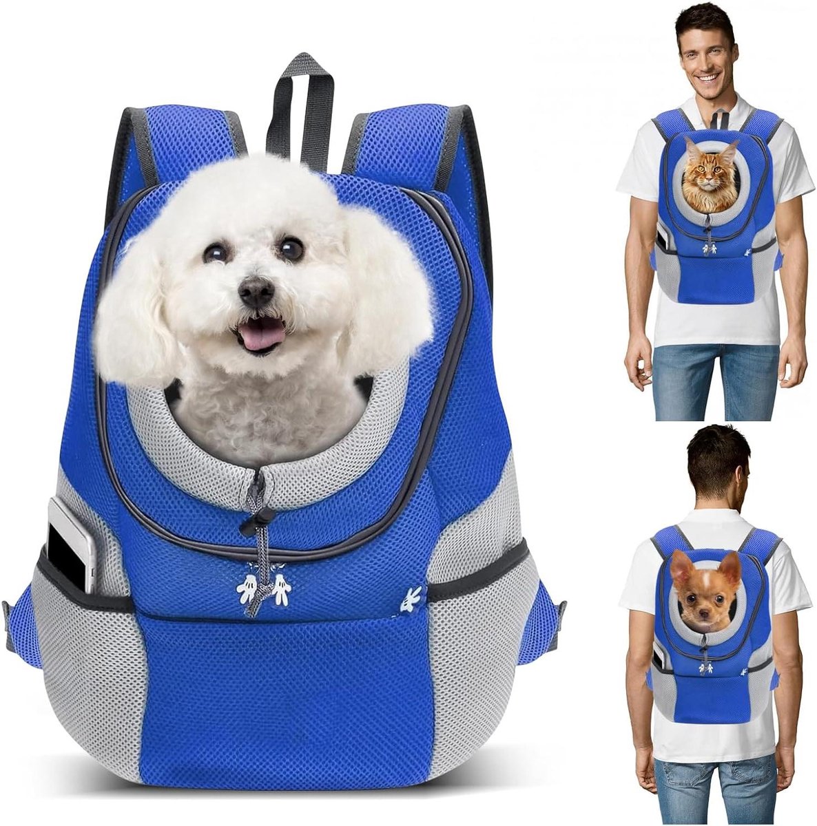 Huisdier Rugzak - Draagtas Hond Kat - Reizen met Huisdier - Hoofd-uit Ontwerp - XL 4.5-6.2kg - Blauw