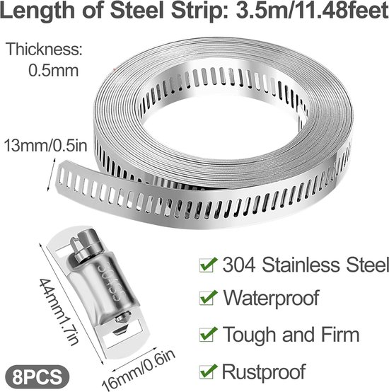 Slangklemmen Set - Verstelbare Klemband - Universele Bevestiging - Op Maat Te Knippen - 3.5 Meter - Zilverkleurig — afbeelding 4