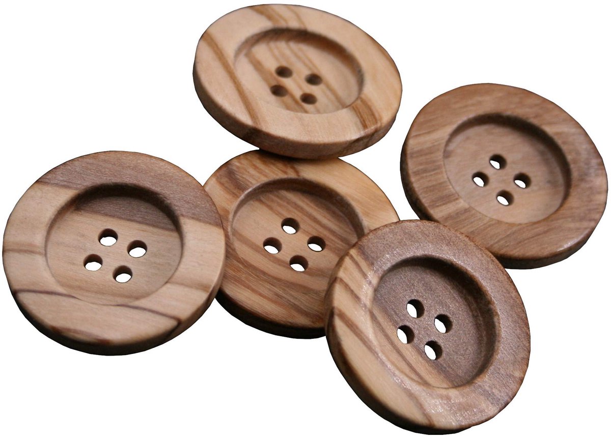 Knopen met 4 gaten, Europese makelij, met natuurlijke nerf, natuurlijke houten knop (27 mm)