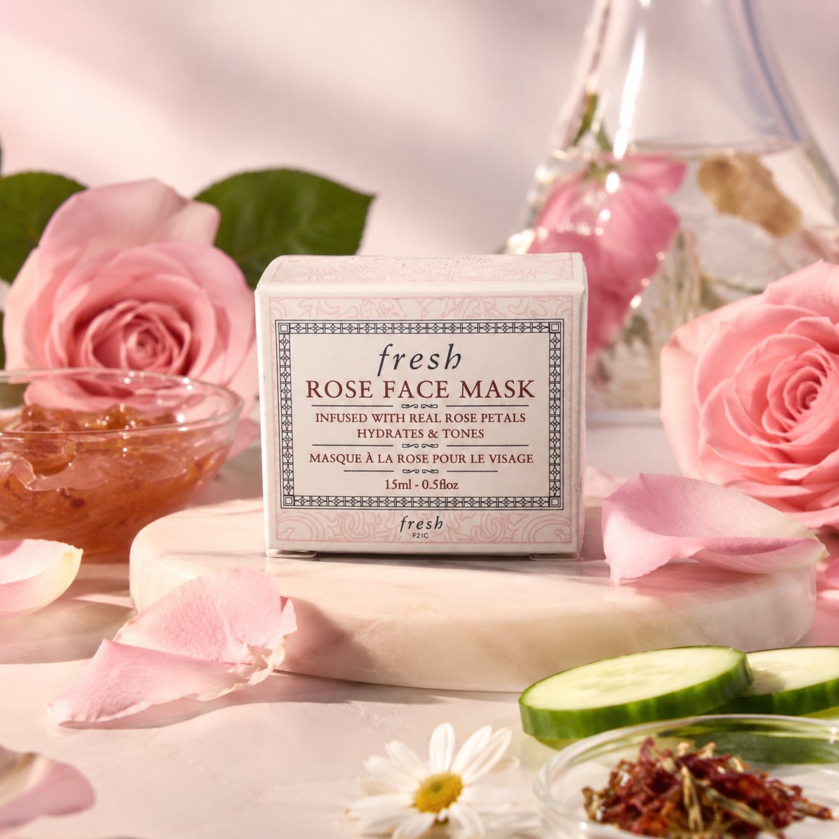 Fresh ROSE FACE MASK INFUSED WITH REAL ROSE PETALS HYDRATES & TONES - 15ml
