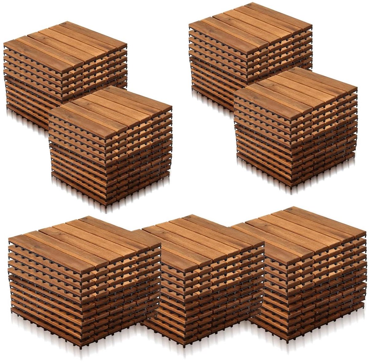 Houten tegels - Balkontegels Terrastegels - Buiten vloeren - Drainagesysteem Kliksysteem - 30 x 30 cm - Bruin