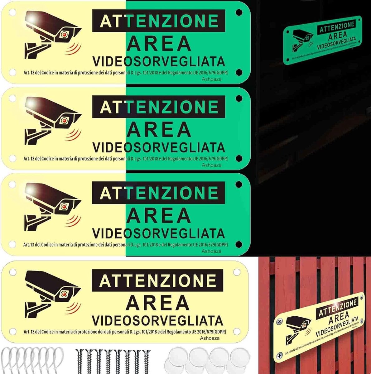 Luminous Waarschuwingsborden voor Video Surveillance, 15x5cm, Alarm Systeem voor Thuis, Weerbestendig en Duurzaam Metaal
