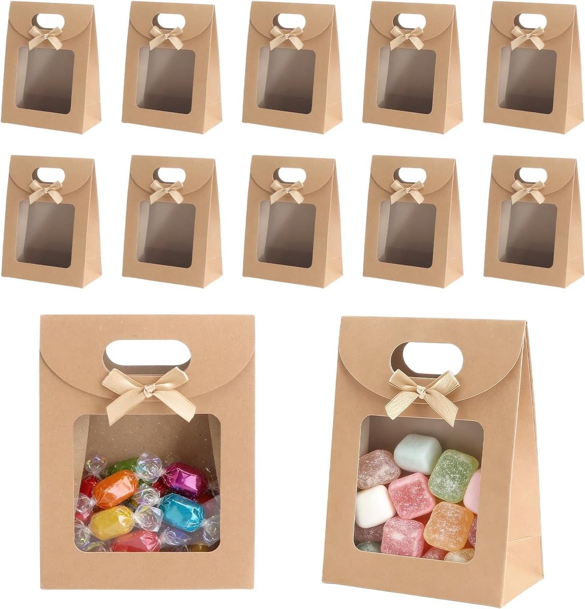 Cadeauzakjes met venster, 12 stuks voor het verpakken van snoep, chocolaatjes en geschenken
