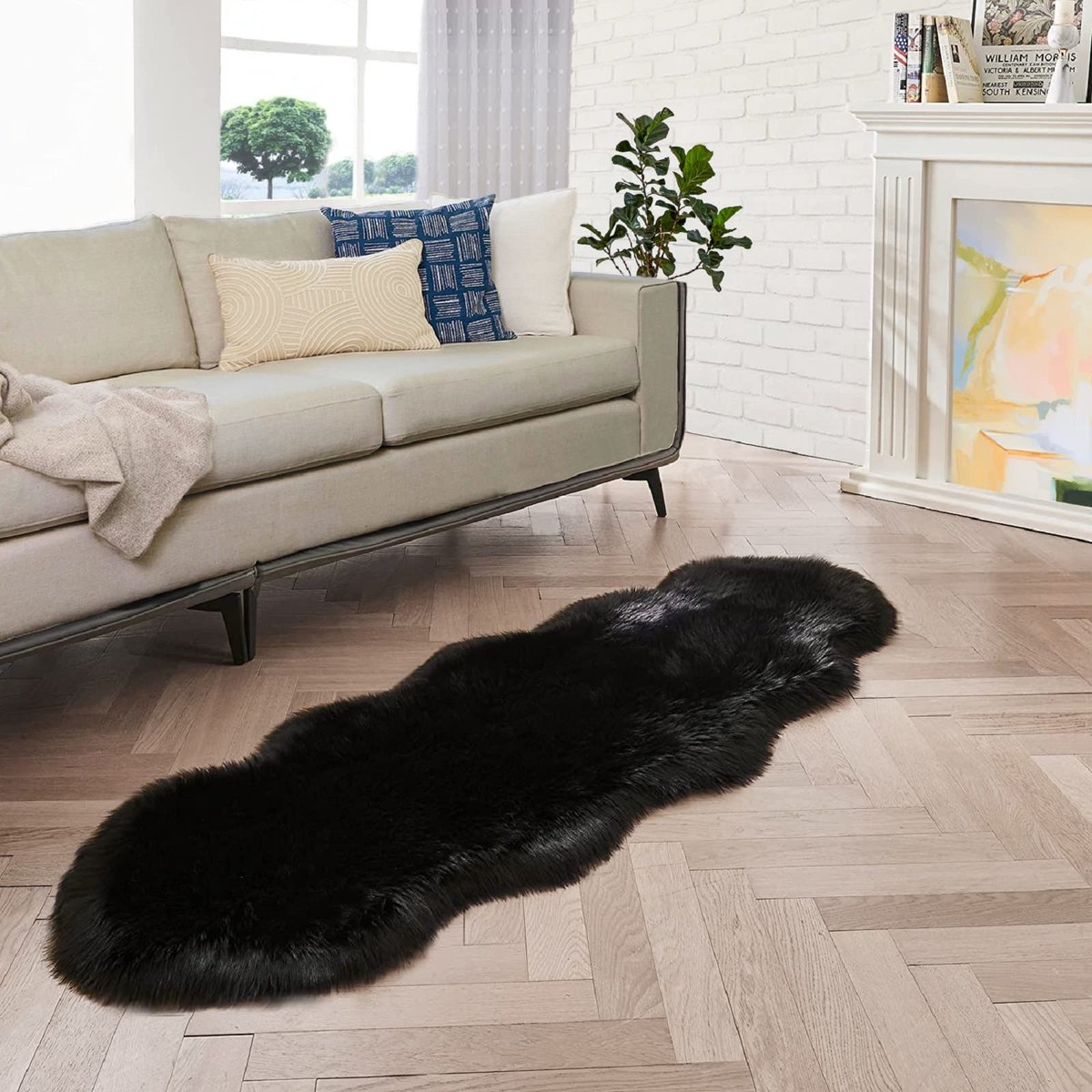 Tapijt organische vorm 60 x 180 cm zwart Zacht Vloerkleed Fluffy Shaggy Tapijt voor Slaapkamer