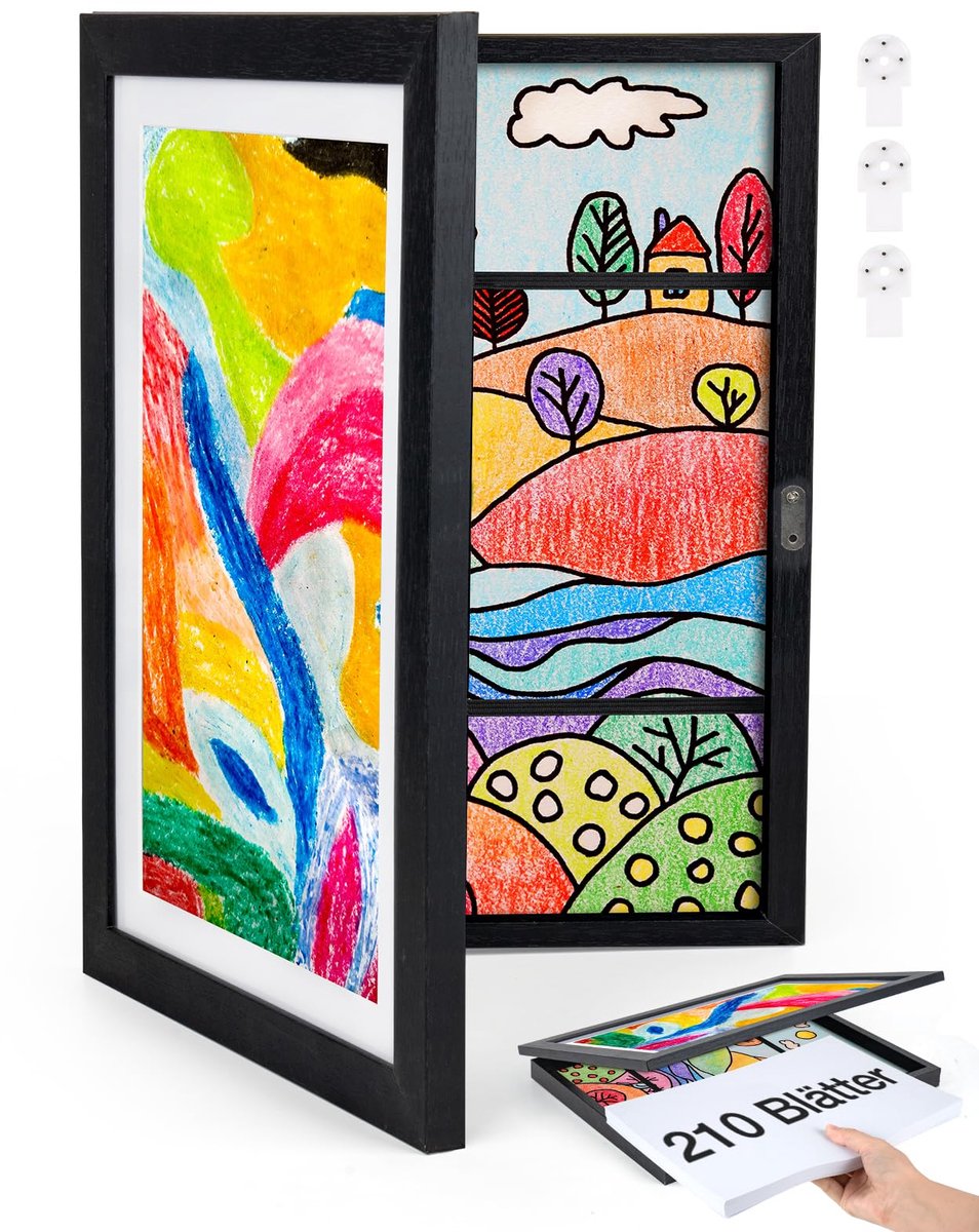 Fotolijst kindertekeningen hout - fotolijst verwisselbaar kindertekeningen 25x34x4 cm zwart 1 stuk (dik)