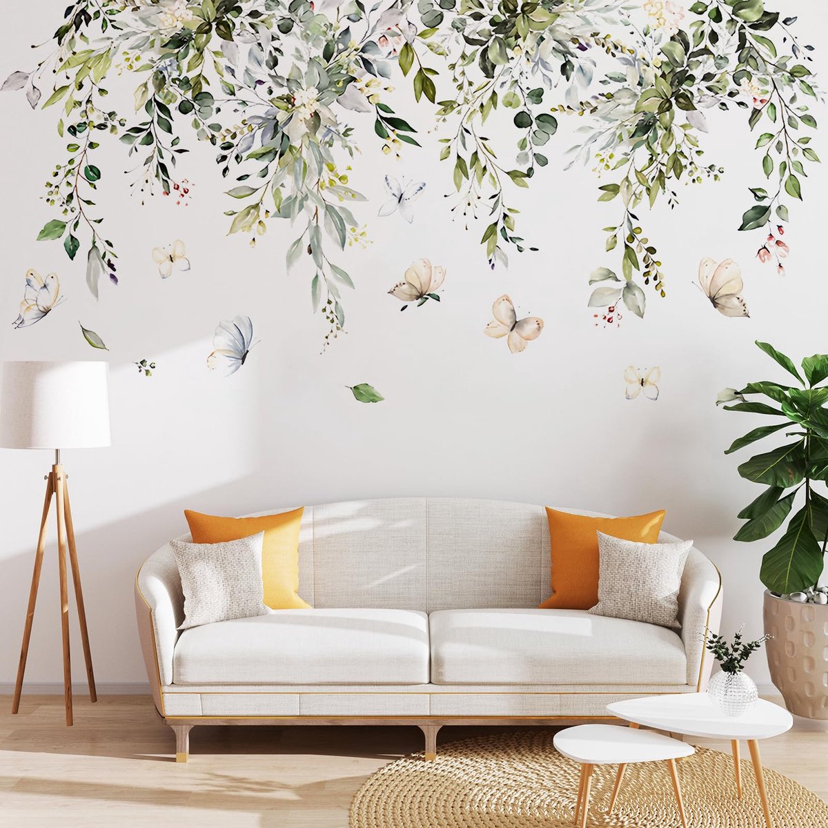 Planten Muurstickers Muurstickers Groene Bladeren Vlinders Bloemen Muurdecoratie voor Slaapkamer Woonkamer