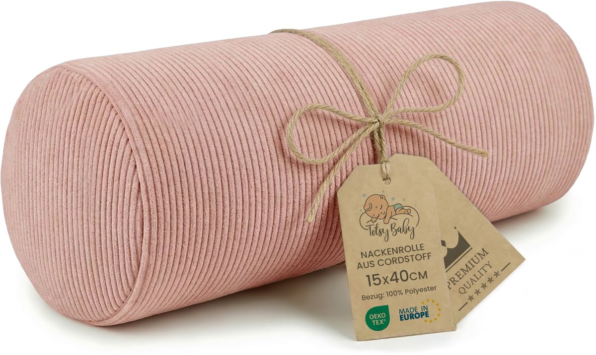 Nekrol met hoes Yoga Bolster Kniekussen Positioneringsrol 40x16 cm - Nekkkussen Kussenrol Yogabolster Kniekussen Sierkussen en klein kussen lange rol Oeko-Tex roze Corduroy