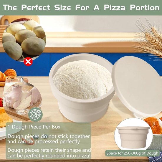 Pizzadeeg Bakjes - Fermentatie Box - Deeg Laten Rijzen - Herbruikbaar Siliconen - 4 Stuks - Groen en Wit — afbeelding 3