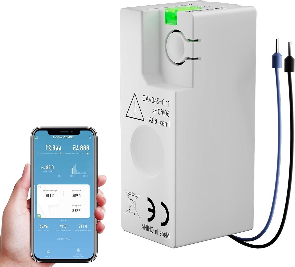 Slimme Stroommeter - Energie Monitor - Energie Verbruik - App Controle - Mini Formaat - Wit