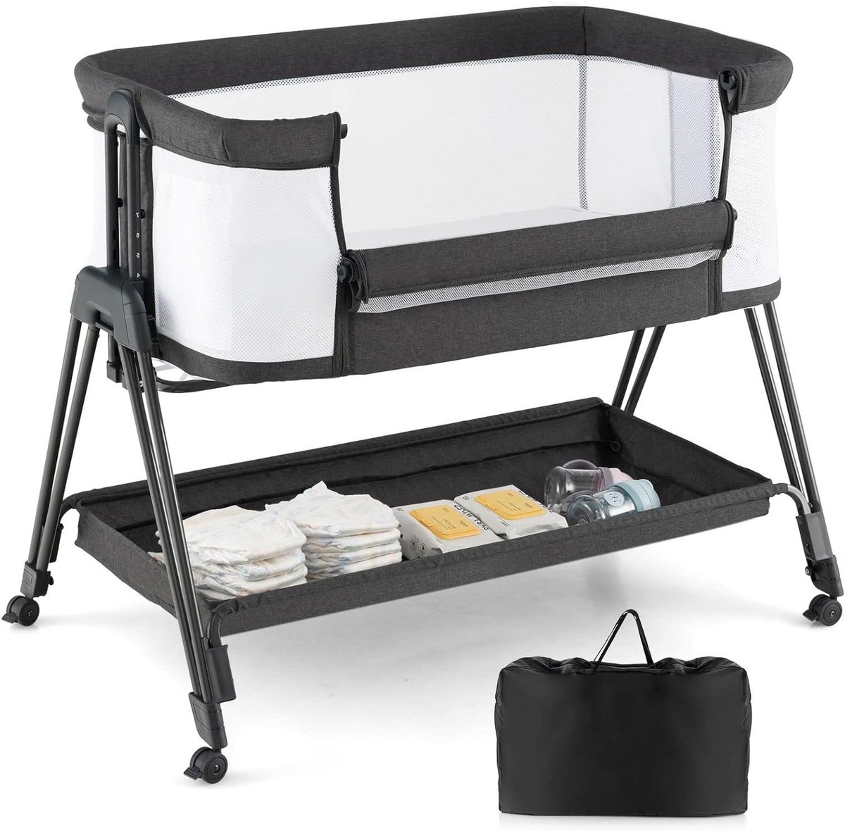 Baby bijzetbed - Co-sleeper baby - Veilig slapen - Verstelbare hellingshoek - 91 x 53 cm - Donkergrijs