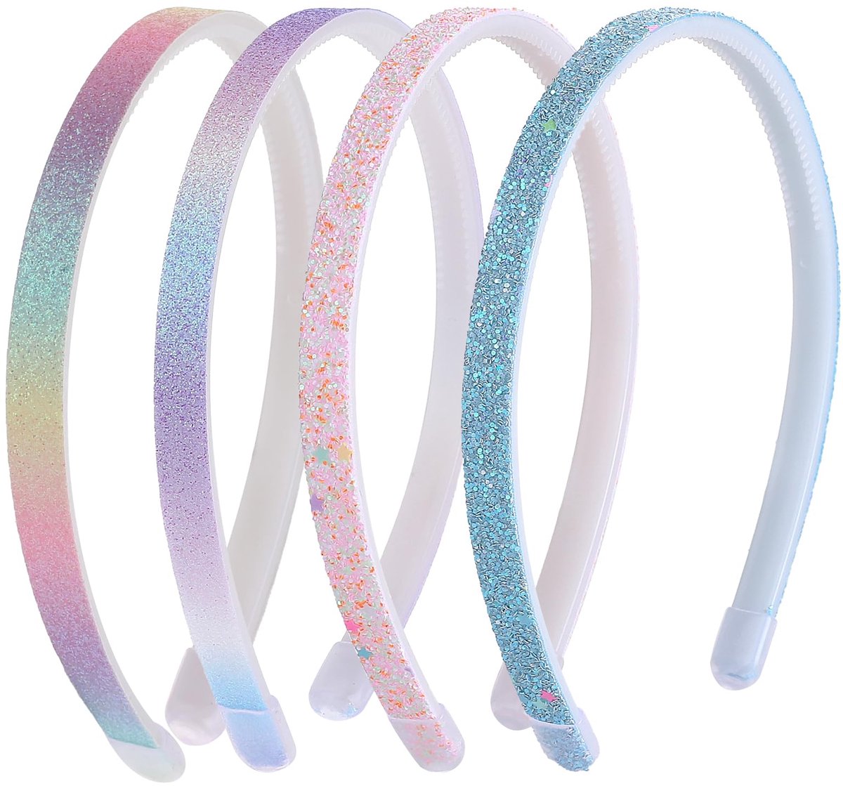 4 stuks glitterhaarbanden, schattige antislip hoofdbanden van kunststof met tanden, haarbanden voor kinderen, haaraccessoires voor kleine meisjes