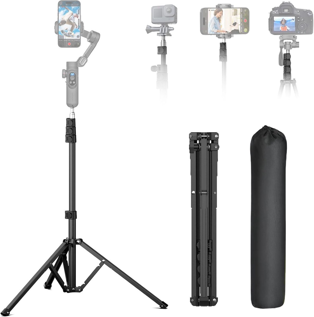 Complete Camera Statief voor Smartphones Camera Gimbal Stabilisatoren met 0,44m ~1,7m Aluminiumlegering Verlichtingsstatief (T20)