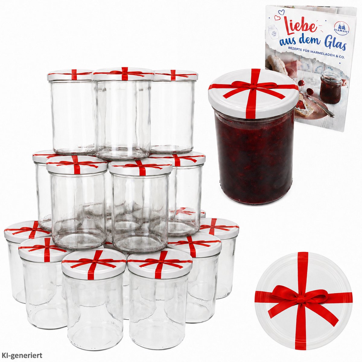 50er Set Sturzglas 435 ml To 82 Schleifendekor Deksel incl. Diamant Gelierzauber receptenboek