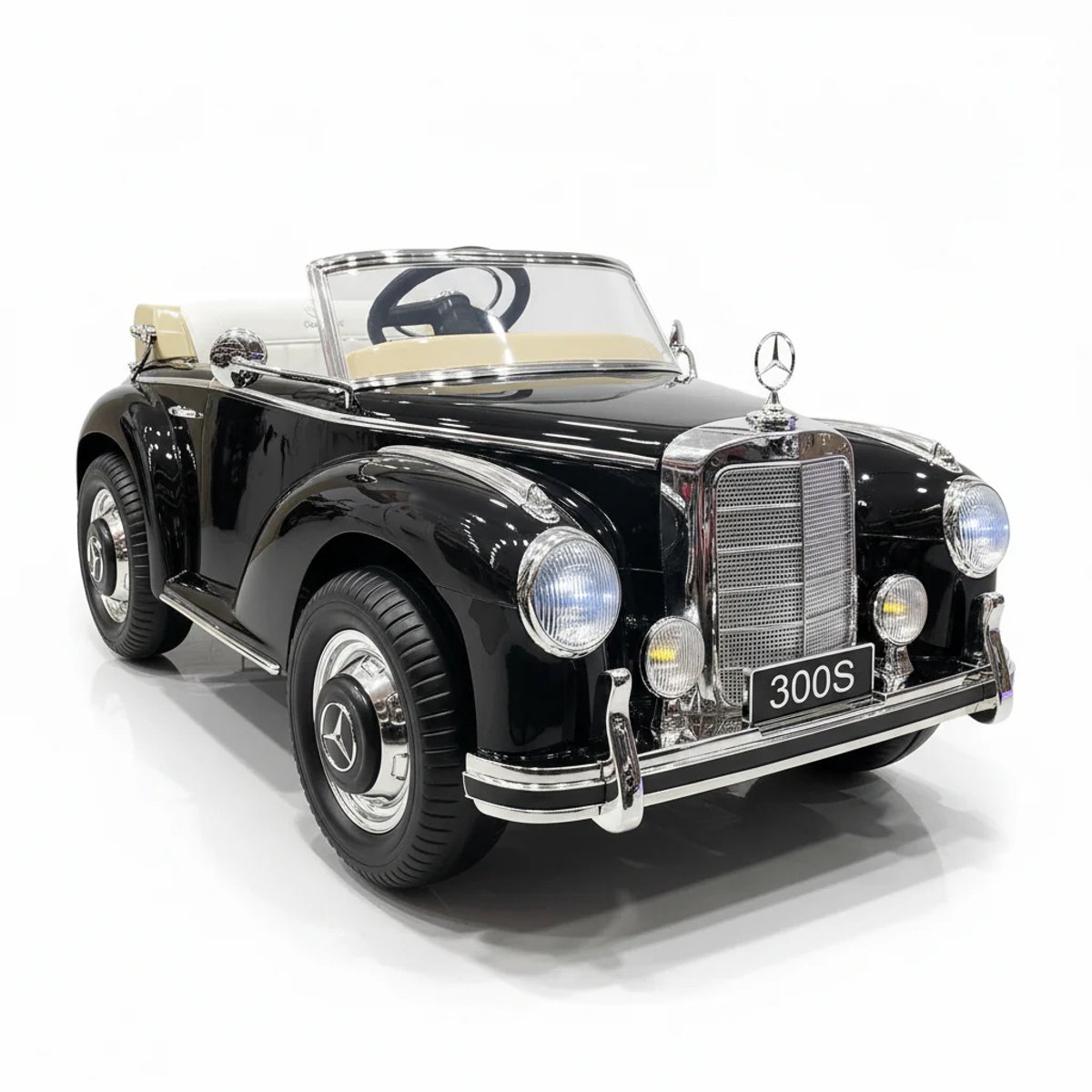Mercedes Benz 300S - elektrische kinderauto - 12V - Oldtimer - met Afstandsbediening - metallic Zwart