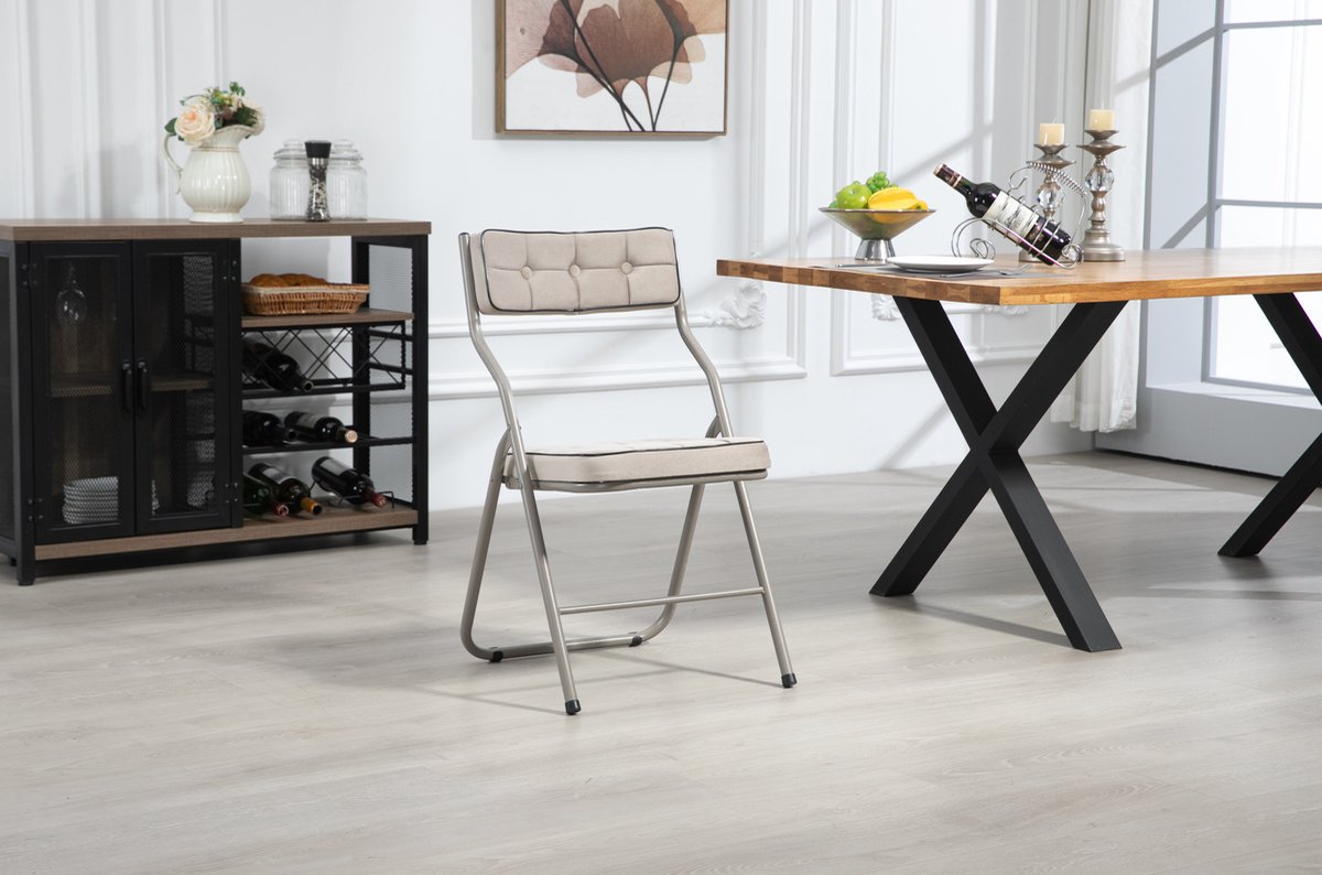 DESMIU Inklapstoel 47 x 46 x 80 cm - Set Van 2 Met Gestoffeerde Zitting En Rugleuning - Voor Keuken En Feest - Staal - Khaki
