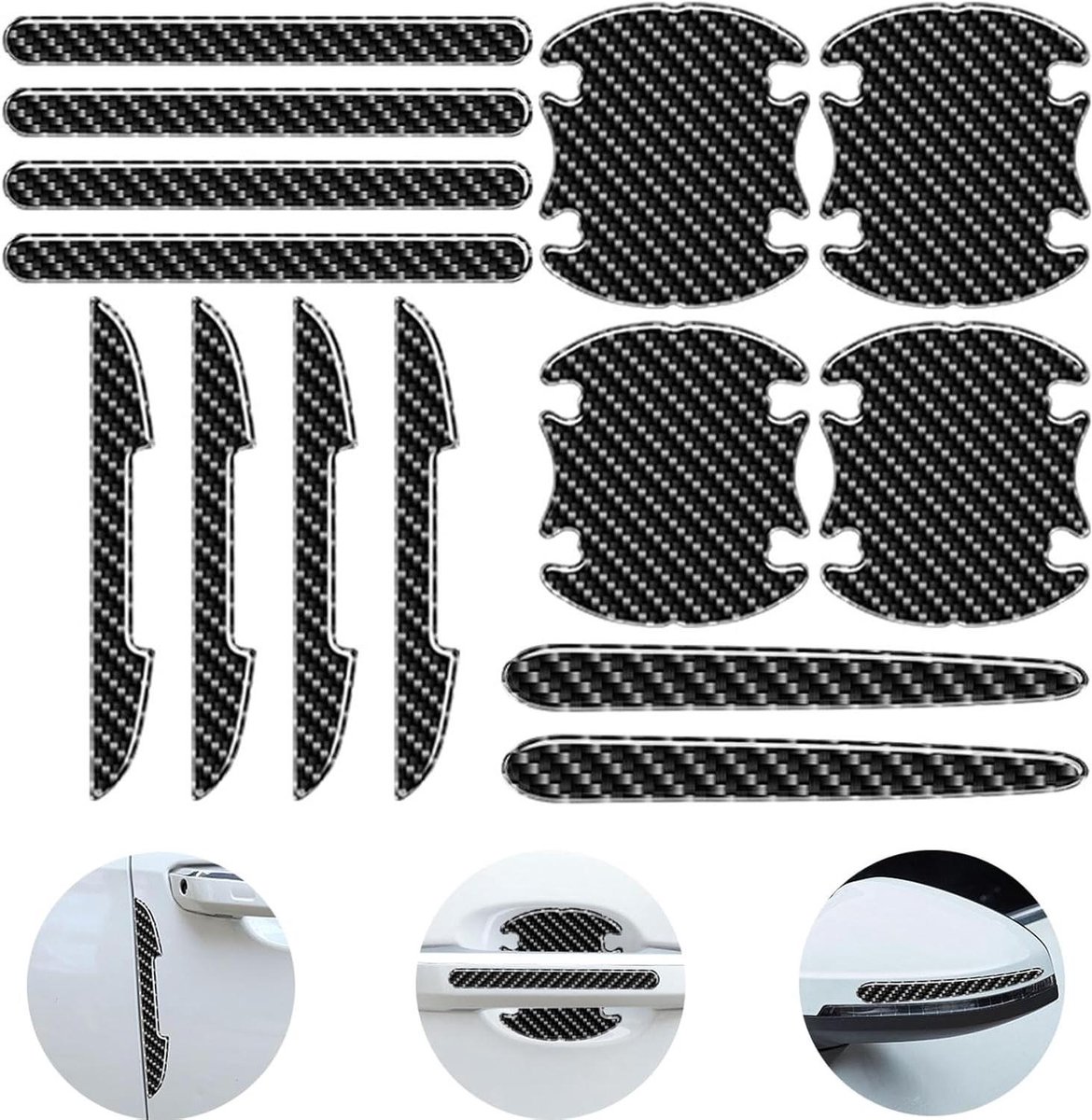 Autodeurgreep Beschermers - Deurrand Bescherming - Lak Beschermen - Koolstofvezel Materiaal - 4 Sets - Zwart