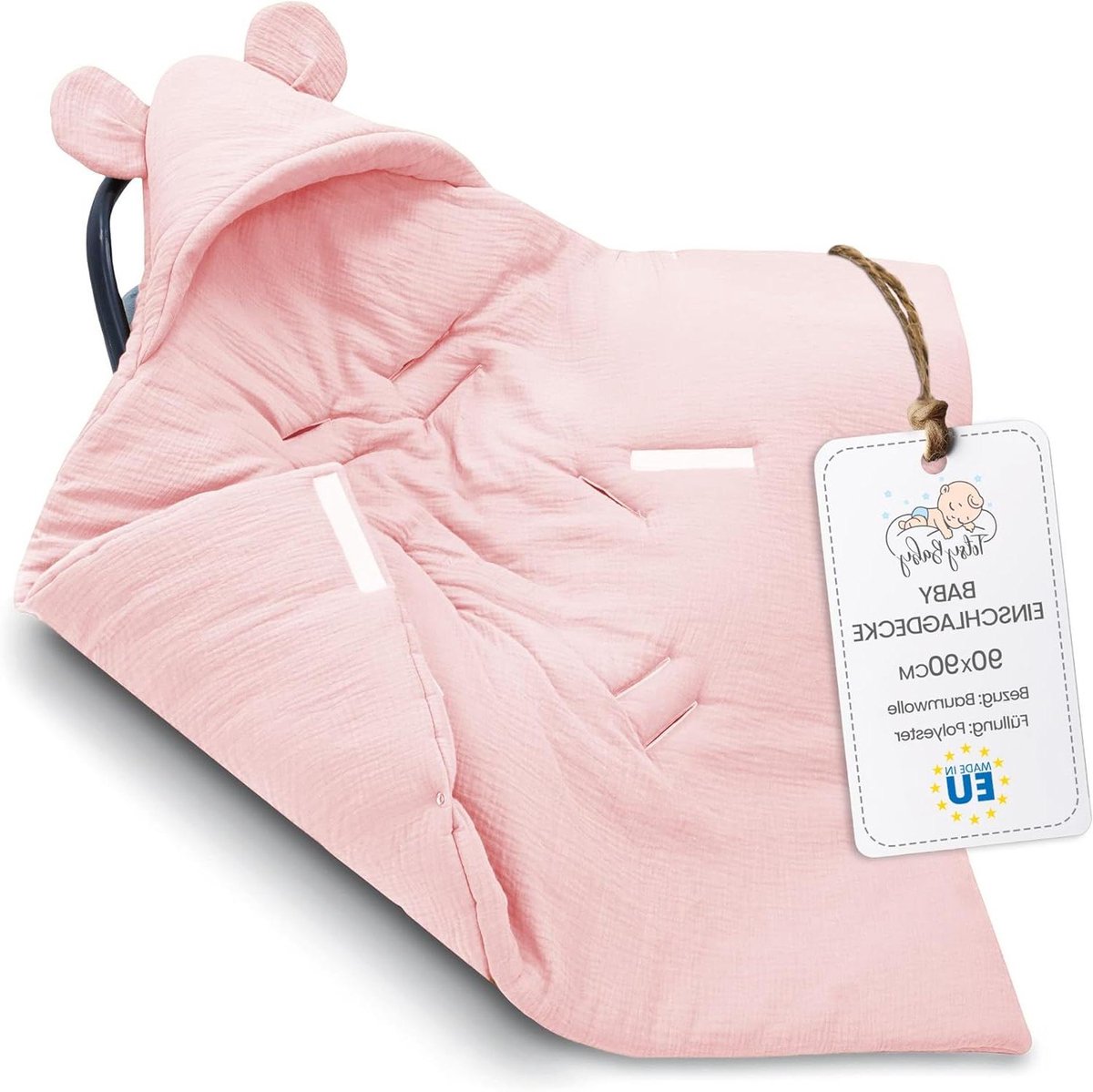 Baby Swaddle Blanket - Winter Slaapzak Voetenzak - Baby Comfort - Handgemaakt in EU - 90 x 90 cm - Poederroze