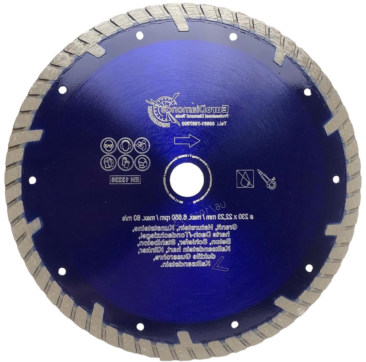 Diamantdoorslijpschijf - Turbo blad - Steen zagen - Extra beschermsegmenten - 230 mm - Geperforeerd