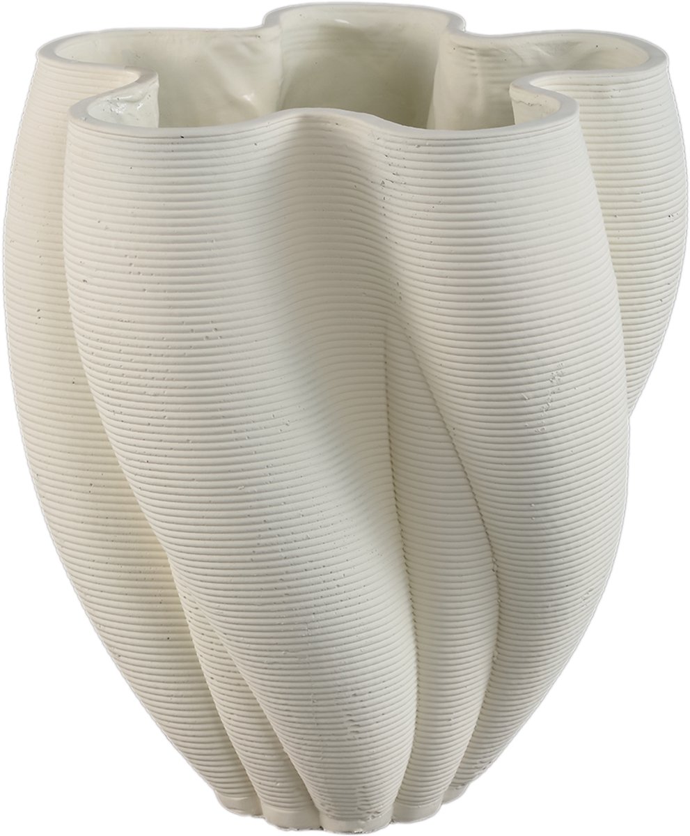 PTMD Hastin White Cement Wavy Ribbed Vase 3D Look S