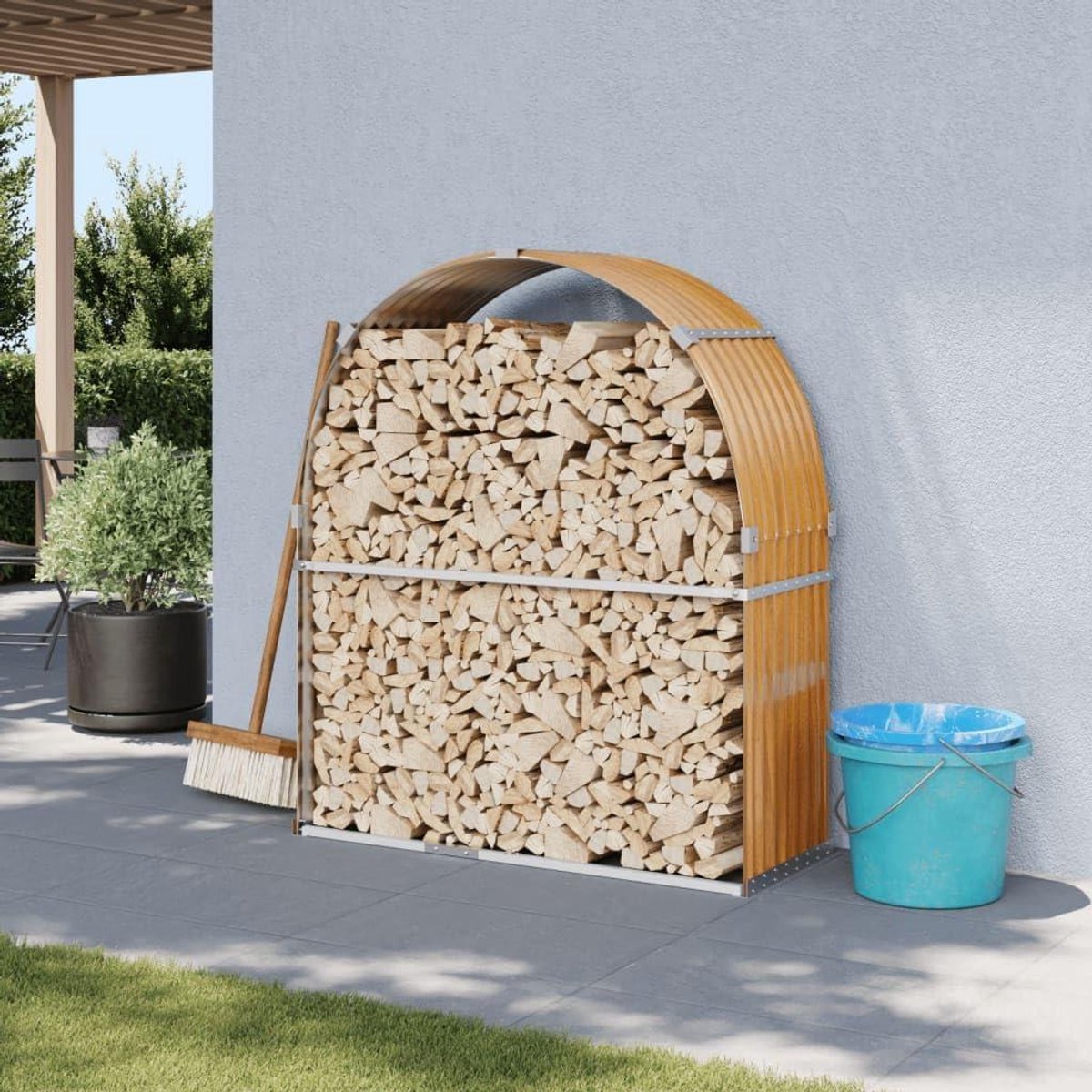 Houtopslag Rek - Houtopslag Buiten - Haardhout Opslaan - Gegalvaniseerd Staal - 120x45x140 cm - Lichtbruin