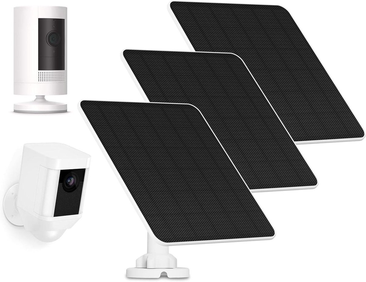 Zonnepaneel Camera - Zonnelader Batterij - Continue Stroom - IP65 Waterdicht - 3 stuks - Wit