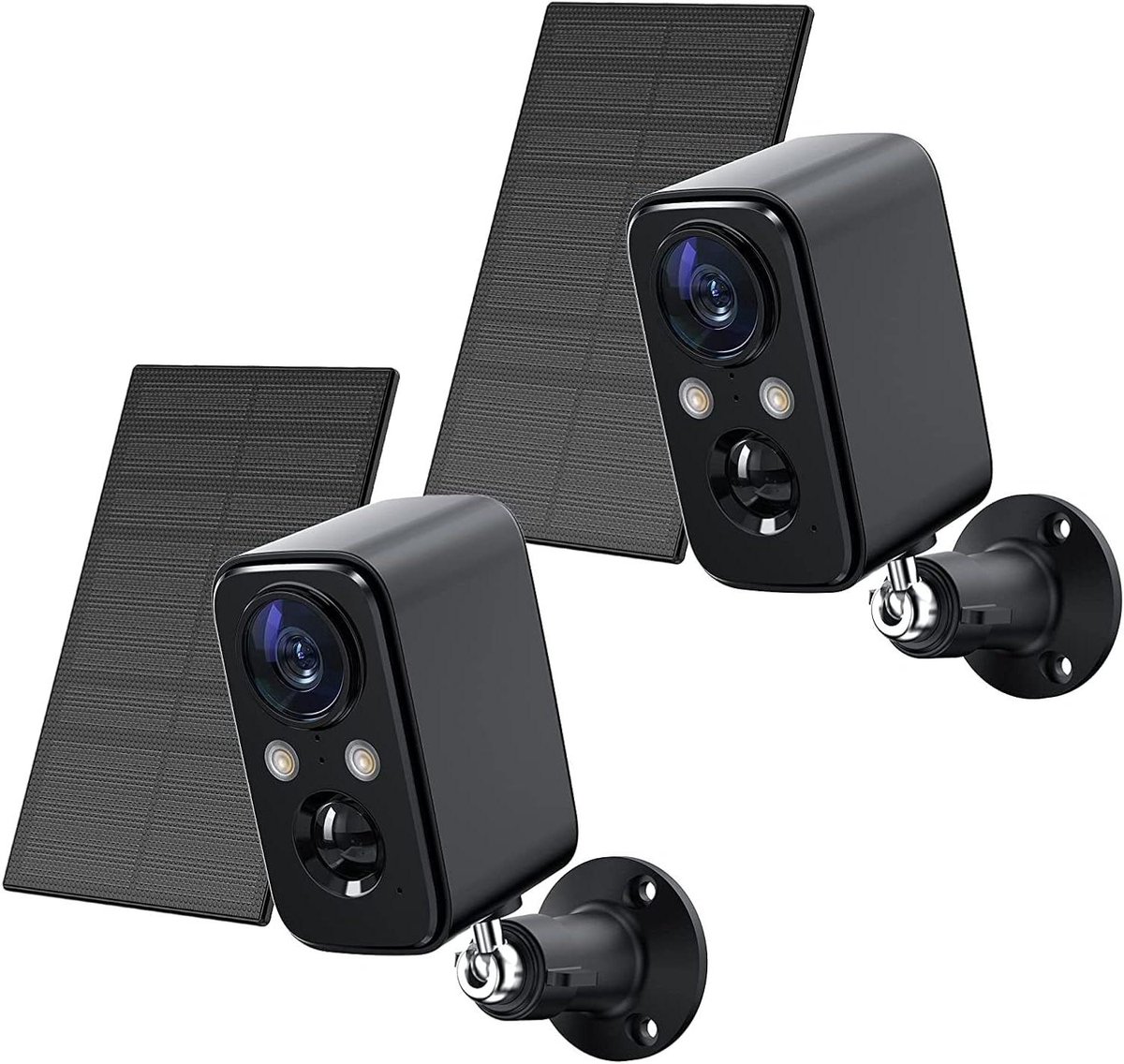 Beveiligingscamera Set - Buitencamera Zonne-energie - Huisbewaking Buiten - Kleuren Nachtzicht - 2 Stuks - Zwart
