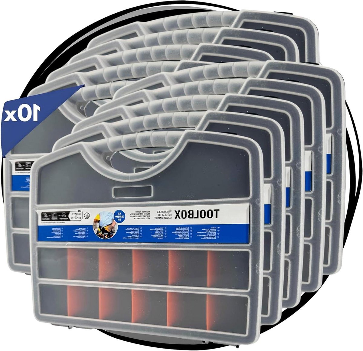 Assortimentsdoos 10 stuks - Sorteerbakjes opbergdoos - Kleine onderdelen organiseren - Verstelbare indeling - 25 x 21 cm - Zwart