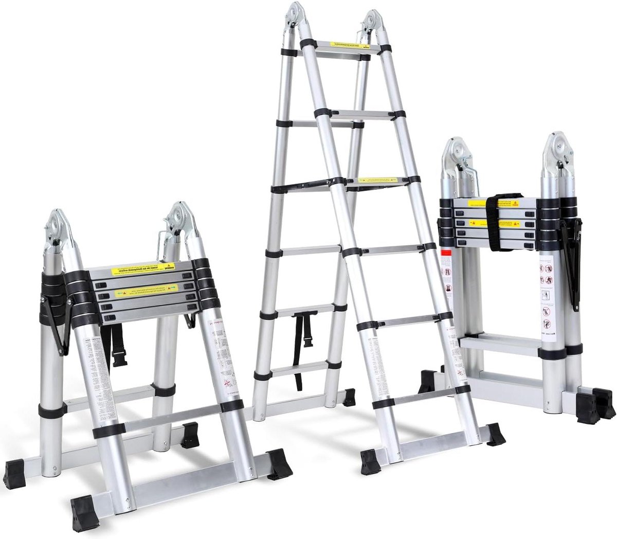 Telescopische Ladder - Vouwladder Aluminium - Veilig Klussen - Inklapbaar Ontwerp - 3.8 Meter Hoog - Zilver