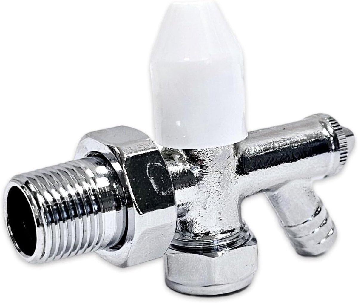 Radiatorklep Hoekig - Verwarmingsklep - Temperatuur Beheer - Met Afvoer - 15mm x 1/2" - Chroom