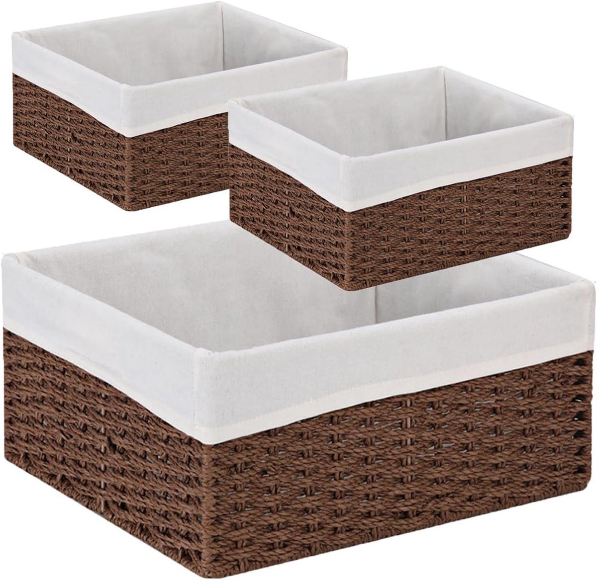 Rieten manden set - Opbergbakken - Ruimte organiseren - Handgeweven papier touw - Set van 