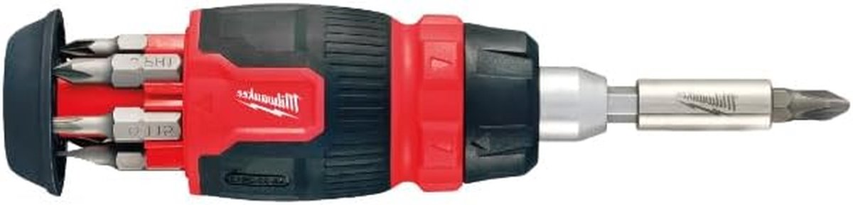 Ratelschroevendraaier Set - Stubby Schroevendraaier - Klus Klussen - Magnetische Bithouder - 10 cm - Rood
