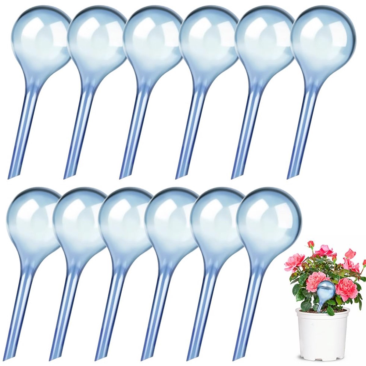 Irrigatieballen voor planten, blauw, 70 ml, kleine planten, gietballen, automatisch irrigatiesysteem, 13 x 5 cm, zelfbewatering, waterdispenser, planten voor binnen en buiten, 12 stuks