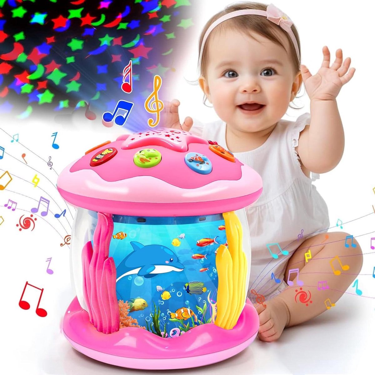 Babyspeelgoed - Projector Speelgoed - Ontdekken Zeewereld - Interactief Muziek Licht - 2.54 cm - Multicolor
